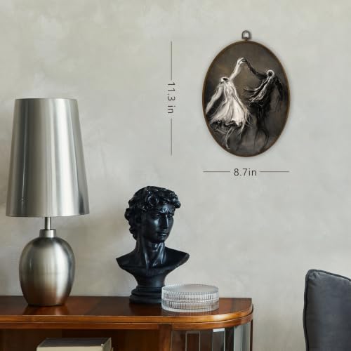 Gnmduw Halloween Black White Ghost Oval Wall Art Framed Decor, 8.7x11.3 In - color: white ghost, size: 11.3"L x 8.7"W