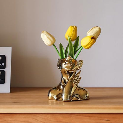 BrownLove Golden Ceramic Face Vase, Modern Golden Decorative Art Vase, Bookshelf Placed On The Desktop, Small Living Room, Office and Bedroom - style: Golden-Charming