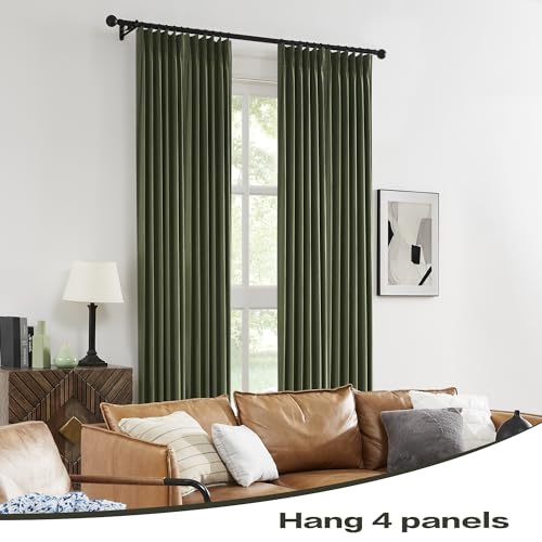 Olive Dark Green Pinch Pleated Curtains 84 Inches Long Burg,Back Tab with Hooks, Cooling Heat Reflective Linen Drapes for Bedroom Track System(2 Panels W40 xL84) - color: Olive Green, size: 40"W x 84"L (Pack of 2)