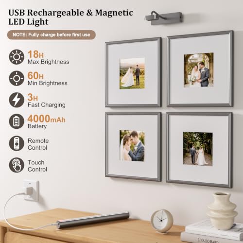Picture Light for Wall, 4000mAh, 13.8 Inch, 2 Pack Grey - color: Gray