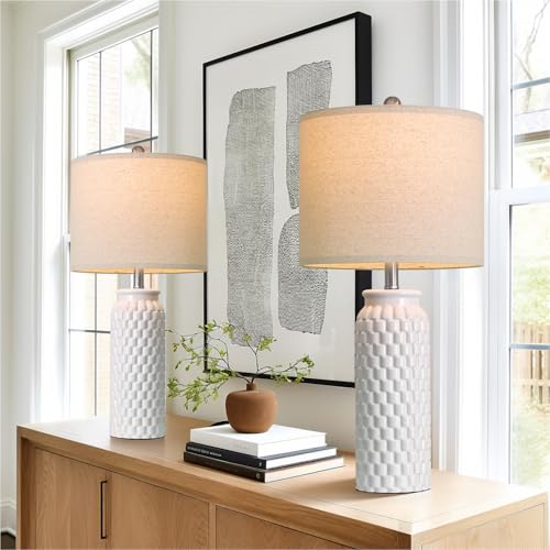 USumkky 27" Ceramic Table Lamps Set of 2 - Modern Farmhouse & Boho Style, Bedside Nightstand Lamps for Bedroom, Living Room End Table Lamps, Small Desk Lamp(White) - color: 27" White