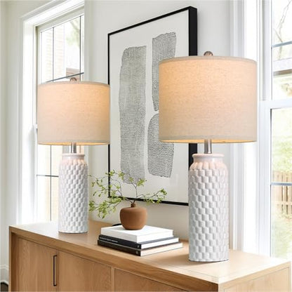 USumkky 27" Ceramic Table Lamps Set of 2 - Modern Farmhouse & Boho Style, Bedside Nightstand Lamps for Bedroom, Living Room End Table Lamps, Small Desk Lamp(White) - color: 27" White