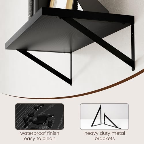 Axeman Deep Floating Shelves Black- 24 Inch Wide x 12 Inch Deep Wall Shelves Set of 2 - Black Wood Wall Shelves for Living Room Bedroom Laundry Room - color: Black, size: 24W x 12D