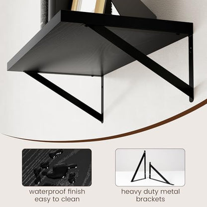Axeman Deep Floating Shelves Black- 24 Inch Wide x 12 Inch Deep Wall Shelves Set of 2 - Black Wood Wall Shelves for Living Room Bedroom Laundry Room - color: Black, size: 24W x 12D