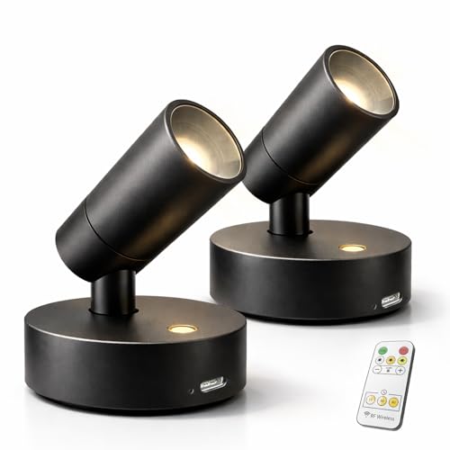 Magnetic Rechargeable Picture Light 2 Pack, Wireless Art Spotlight with Remote & Touch Control, 3 Color Temps Dimmable Wall Light, 2000mAh Battery Accent Lighting for Painting, Gallery, Display - color: Black