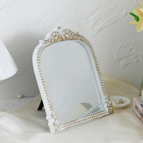 Gold Plastic Arched Makeup Mirror (White-2PACK, 10.6" L x 8.3" W) - color: White-2pack