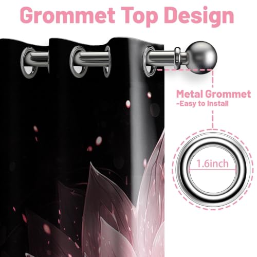 Black and Pink Blackout Curtains, Lotus Drapes 63 inches length, 2 Panels - color: Black and Pink, size: 52"W x 63"L (Pack of 2)