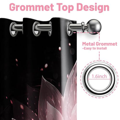 Black and Pink Blackout Curtains, Lotus Drapes 63 inches length, 2 Panels - color: Black and Pink, size: 52"W x 63"L (Pack of 2)