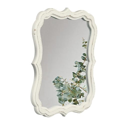 Rustic White Small Scalloped Mirror 12" x 15" - color: Rectangular, White, 12.8 X 15.6