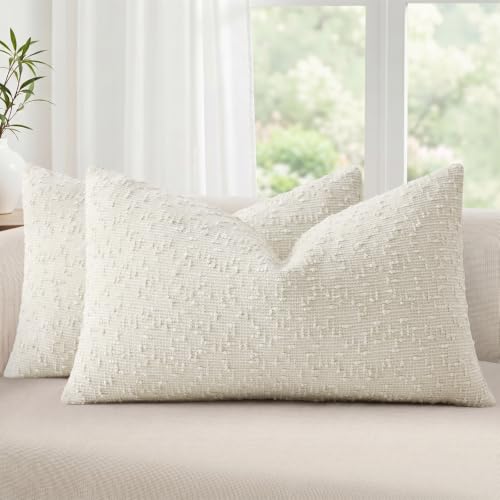 decorUhome Textured Cream White Chenille Throw Pillow Covers 12x20 Set of 2 - color: Cream White, size: 20" x 12" (Pack of 2)