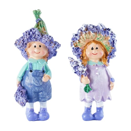 2-Piece Resin Sculpture Set, Whimsical Spring Ornaments Male & Female Themed Statues, Fairy Garden Resin Decor Accents for Indoor Home Spring Decor