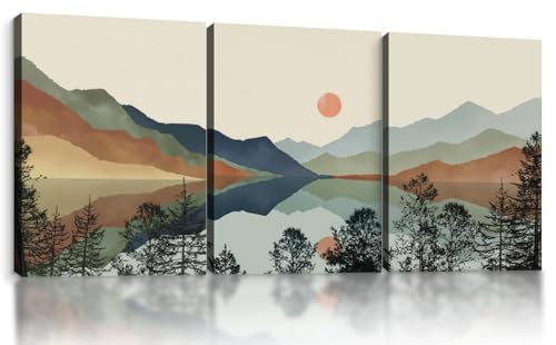 Framed Boho Landscape Canvas Wall Art Set of 3, 12x16 Inch Decor | Boho landscape painting prints, Ready to Hang wall decor for living room, bedroom, office, bathroom and entryway. - color: Multicolor-A, size: 12"L x 16"W