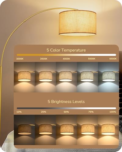 EDISHINE 78.3" Gold Arched Floor Lamp with Remote, Modern Standing Lamp - style: Modern-Gold