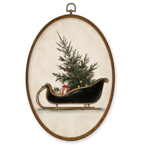WULQYING Christmas Tree Sleigh Gift Oval Wall Art Decor Home 8.6x11.4 - color: Color14