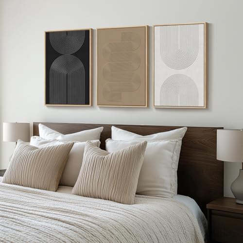 Framed Black and White Neutral Abstract Wall Art set, 3 Piece Cnavas Prints - color: Boundless Lines, size: 16" W x 24" H x 3Pcs