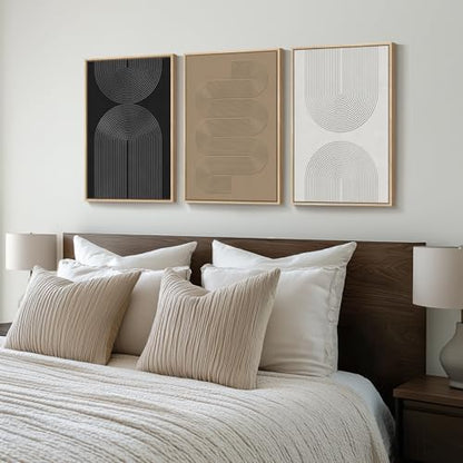 Framed Black and White Neutral Abstract Wall Art set, 3 Piece Cnavas Prints - color: Boundless Lines, size: 16" W x 24" H x 3Pcs