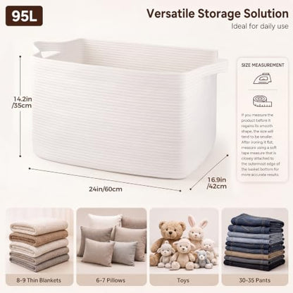 OIASKET 95L Extra Large Blanket Basket, 24" x 16.9" x 14.2" Woven Basket - color: White, size: 24"x16.9"x14.2"