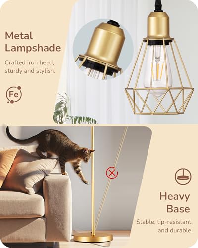EDISHINE 70" Dimmable Farmhouse Floor Lamp for Living Room, Gold - color: Gold