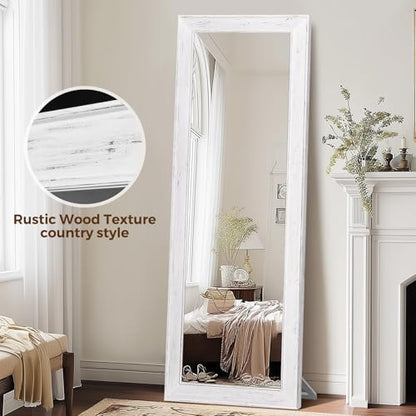 65x22in Full Length Mirror, Rustic White Beveled Wood Frame - color: White-beveled Frame, size: 65"L x 22"W