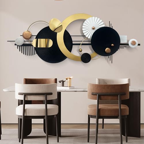 Large Modern Abstract Metal Wall Art, Black and Gold Geometric Circles Wall Decoration, Contemporary Home Decor,59 × 24 inches Wall Art for Living Room/Dinning Room/Bedroom/Entryway/Kitchen/Office - style: Modern Art