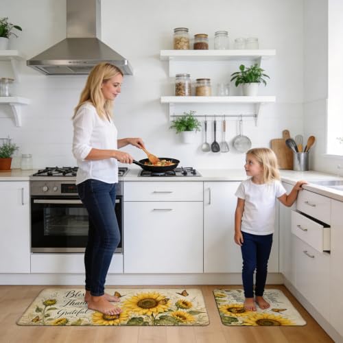 Kitchen Rugs for Floor 2 Pcs Memory Foam Padded Anti Fatigue Kitchen Mat - color: Sunflower