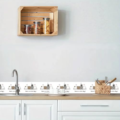 Cute Cat Wallpaper Border Peel and Stick Kitchen Decorative Trim - color: White/Brown/Grey, size: 3.9" x 393.7"