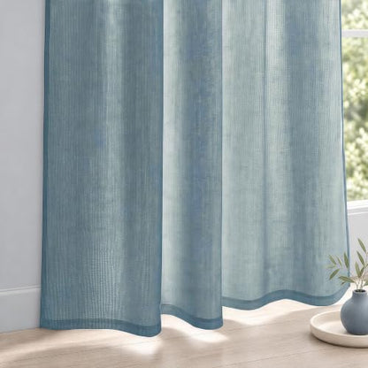 Mist Blue Sheer Linen Curtains for Kitchen Bedroom 45 Inches Long - color: Mist Blue, size: 35"W x 45"L (Pack of 2)