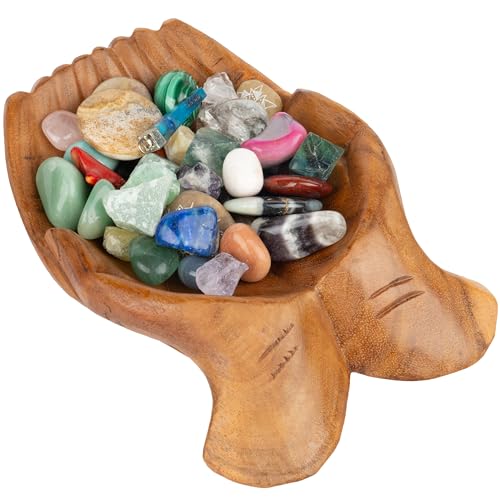 Wooden Hands Bowl, Crystal Display, Rock Display, Natural, Large - color: Natural, size: L