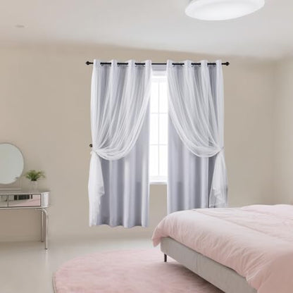 indistar Home Blackout Curtains Double Layer Solid Sheer Grommet Top Window Curtain Panel Pair, 52Wx63L,Greyish White - color: Greyish White, size: 52"W x 63"L (Pack of 2)