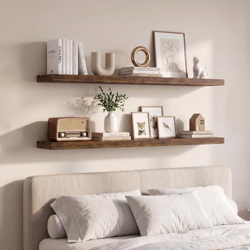 Vivelove Brown Floating Shelves 40 x 8 Inch, 8 Inch Deep Shelf, Set of 2 - color: Rustic Brown, size: 40"Wx8"Dx1.4"H