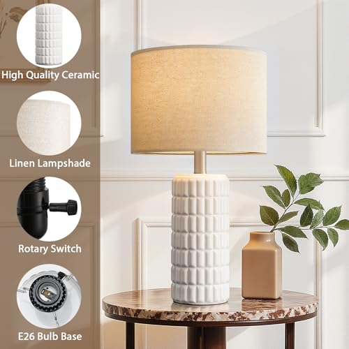 Seealle 23" Modern Ceramic Table Lamps Set of 2, Lamps for Bedroom, White - color: White