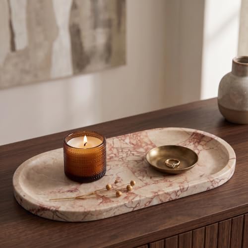YKAJO Calacatta Viola Pink Oval Marble Tray, 11.8x5.9 Perfume Organizer - color: Calacatta Viola Pink, size: 11.8" x 5.9" x 0.6"