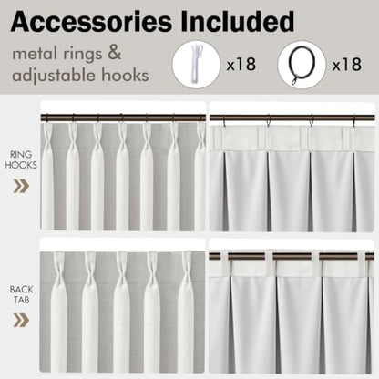 MIULEE Pinch Pleated Blackout Linen Curtains Beige White 2 Panels W50xL102 - color: Beige White, size: 50"W x 102"L (Pack of 2)