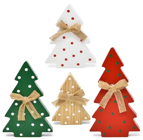4 Christmas Trees Wooden Table Decorations Centerpiece Block Holiday Tree