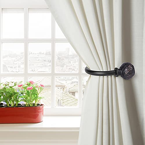 SZXIMU Curtain Drapery Holdbacks for Wall, 2 Pack, Netted Finials, Black - color: Black Netted Texture