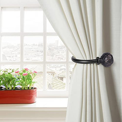 SZXIMU Curtain Drapery Holdbacks for Wall, 2 Pack, Netted Finials, Black - color: Black Netted Texture