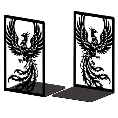 Peacoblue 5.3"x4.3"x7.9" Metal Bookends, Heavy Duty Book Ends for Shelves - style: Phoenix
