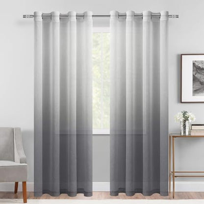 DWCN Grey Ombre Sheer Curtains 84 Inches Long for Living Room 2 Panels Set - color: Grey, size: 52"W x 84"L (Pack of 2)