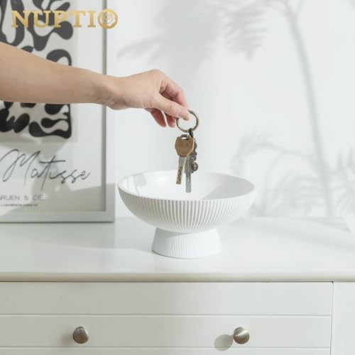 NUPTIO Decorative Bowl for Home Decor: 8" Centerpiece for Living Room Coffee Table Fruit Bowls for Kitchen Counter Resin Pedestal Key Tray for Entryway