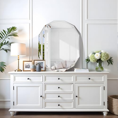 GLASHOM Frameless Oval Bathroom Mirror, 24x30 inch Beveled Wall Mirror - size: 24"L x 30"W