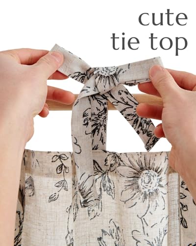 jinchan Black Floral Kitchen Tier Curtains Alice 36 Inches Tie Top 2 Panles - color: Alice Black on Linen, size: 26"W x 36"L (Pack of 2)
