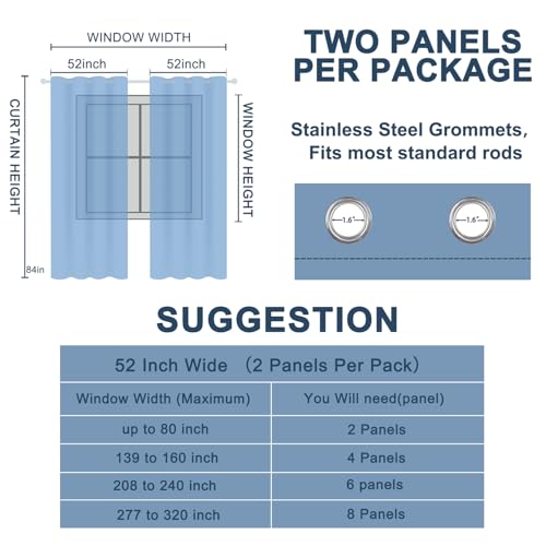 Blue & Gray Botanical Thermal Blackout Curtains 84 Inch Length 2 Panels Set - color: Delicate Foliage