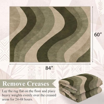 5x7 Olive Green Area Rugs, Modern Washable Rug for Living Room - color: Olive Green/Beige, size: 5' x 7' (Rectangular)