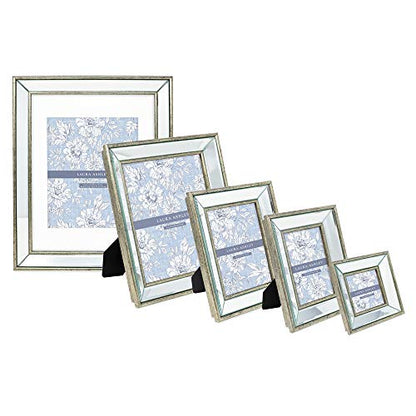 Laura Ashley 5x7 Silver Beveled Mirror Picture Frame Tabletop & Wall Mount - color: Silver, size: 5x7