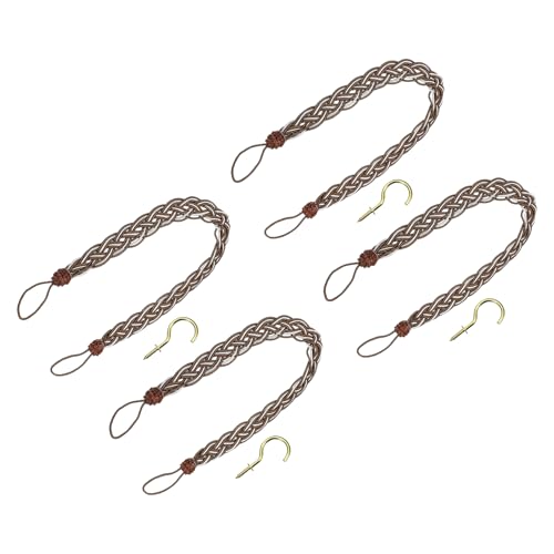 uxcell 4Pcs Curtain Tiebacks, 58cm/23 Braided Drapery Holdback Holder Decorative Rope Tie Back, Dark Brown/Mixed Silver - color: Dark Brown