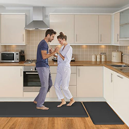 HappyTrends Kitchen Mat,17.3"x28"+17.3"x60" Black, Cushioned Comfort - color: Black, size: 17.3"x28"+17.3"x60"