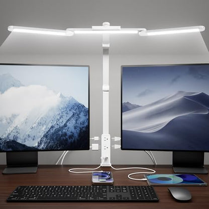 SUPERDANNY LED Desk Lamp Computer Light with Power Strip with Clamp White - color: White, size: With Power Strip
