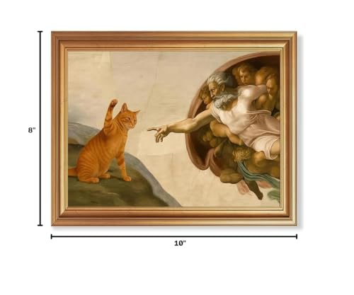 Fantasy Artists Divine Feline Encounter Gold Framed Wall Art, Easy to Hang Fade Resistant Religious Art Prints, Modern Angel & Cat Painting for Bedroom, Living Room, Bathroom, Home Office, 8x10 inch - color: Jesus Cat, size: 10"L x 8"W