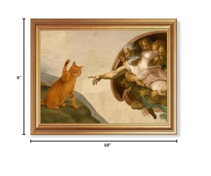 Fantasy Artists Divine Feline Encounter Gold Framed Wall Art, Easy to Hang Fade Resistant Religious Art Prints, Modern Angel & Cat Painting for Bedroom, Living Room, Bathroom, Home Office, 8x10 inch - color: Jesus Cat, size: 10"L x 8"W
