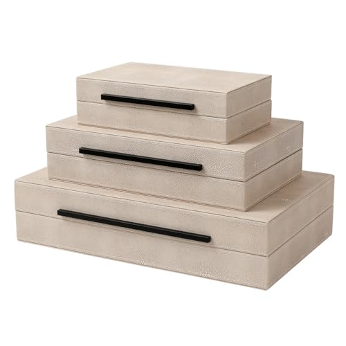Decorative Boxes with Lids, Set of 3 Faux Leather Decorative Box, Large Modern Decorative Boxes with Lids for Home Decor, Photo Boxes, Organizer Box (Ivory) - color: Ivory